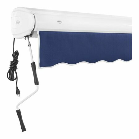 AWNTECH Key West 12' Navy Heavy-Duty Left Motor Retractable Patio Awning with Protective Hood 237FCL12N